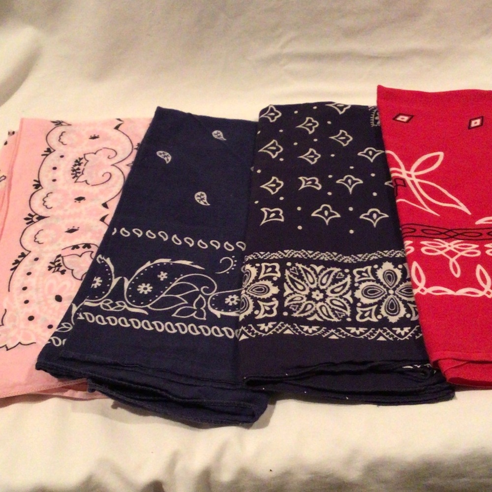 Set of Four Bandanas in Red, Pink, and Blue